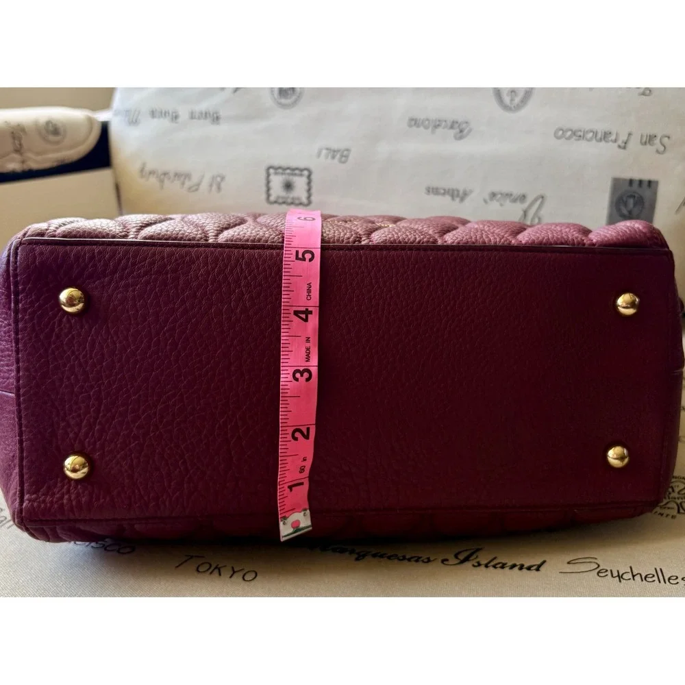 Vera Bradley Ella Tote Bag Aubergine Quilted Pebbled Leather Gold Hardware - Picture 10 of 11